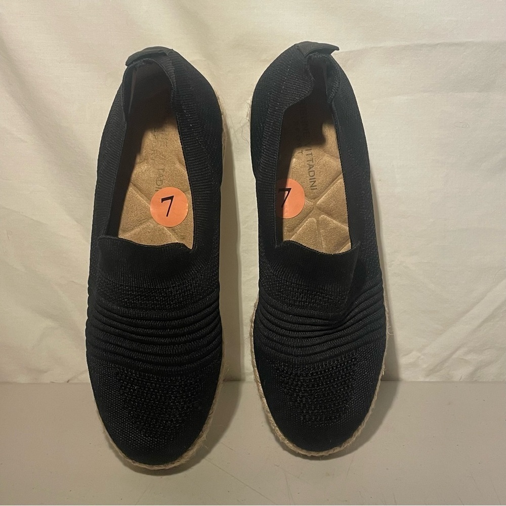 Adrienne Vittadini Black Slip-On Shoes size 7 espadrilles style heel (1 1/2”)